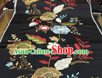 Asian Traditional Fabric Classical Peony Pattern Black Brocade Chinese Satin Silk Material