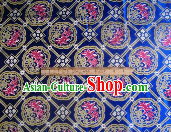 Asian Traditional Fabric Classical Lotus Pattern Royalblue Brocade Chinese Satin Silk Material