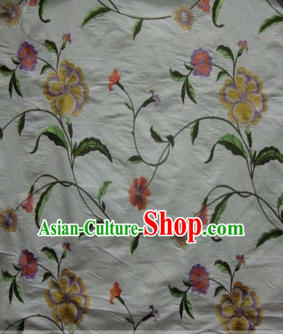 Asian Traditional Fabric Classical Embroidered Yellow Peony Pattern Brocade Chinese Satin Silk Material