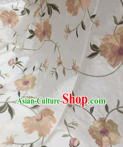 Asian Traditional Fabric Classical Embroidered Peony Pattern White Brocade Chinese Satin Silk Material