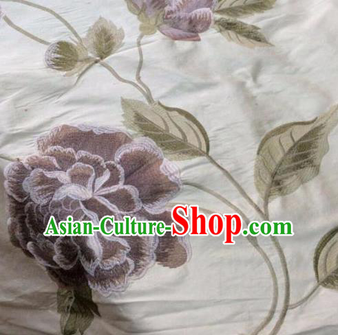 Asian Traditional Fabric Classical Embroidered Pattern White Brocade Chinese Satin Silk Material