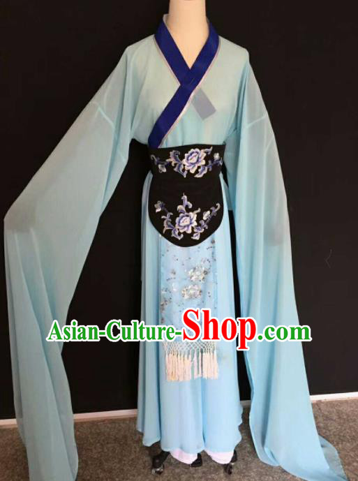 Chinese Traditional Beijing Opera Peri Blue Embroidered Dress Ancient Princess Costume for Women