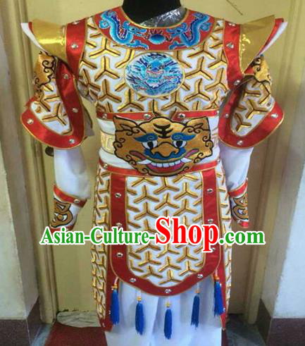 Chinese Traditional Beijing Opera Warrior Embroidered White Clothing Peking Opera Takefu Costume for Men