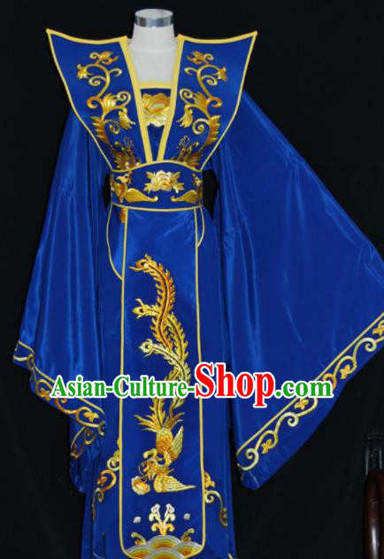 Chinese Traditional Beijing Opera Queen Mother Royalblue Dress Peking Opera Embroidered Costume for Women