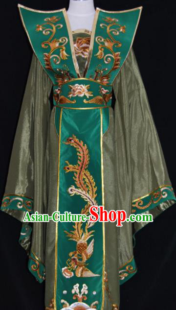 Chinese Traditional Beijing Opera Queen Mother Army Green Dress Peking Opera Embroidered Costume for Women