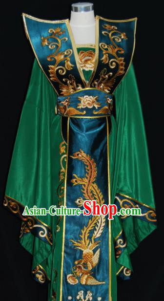 Chinese Traditional Beijing Opera Queen Mother Deep Green Dress Peking Opera Embroidered Costume for Women