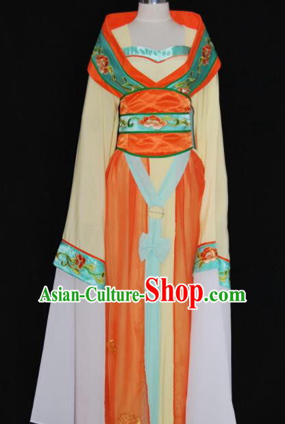 Chinese Traditional Beijing Opera Princess Orange Dress Ancient Peri Embroidered Costume for Women