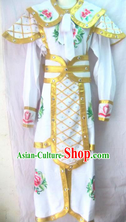 Chinese Traditional Beijing Opera Female Warrior White Clothing Ancient Swordswoman Embroidered Costume for Women