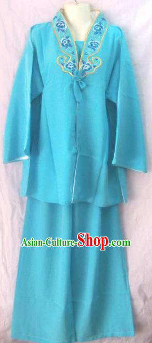 Chinese Traditional Beijing Opera Court Maid Blue Dress Ancient Young Lady Embroidered Costume for Women