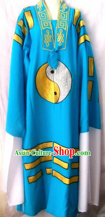 Chinese Traditional Beijing Opera Taoist Priest Embroidered Blue Robe Peking Opera Costume for Men