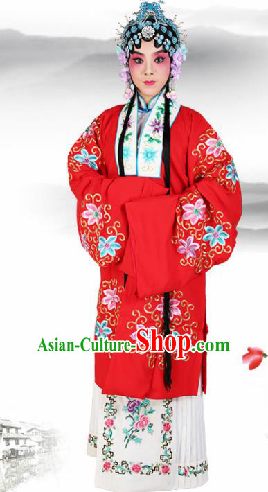 Chinese Traditional Beijing Opera Diva Red Dress Ancient Young Lady Embroidered Costume for Women