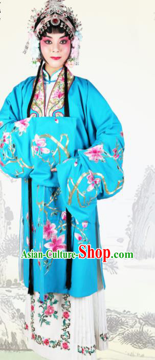 Chinese Traditional Beijing Opera Princess Embroidered Blue Dress Ancient Palace Lady Costume for Women