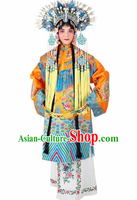 Chinese Traditional Beijing Opera Imperial Concubine Yellow Embroidered Robe Ancient Palace Lady Costume for Women