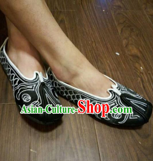 Traditional Chinese Beijing Opera Taoist Nun Embroidered Black Shoes Ancient Swordswoman Shoes for Women