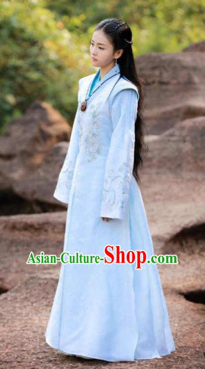 Chinese Drama Zhao Yao Princess Traditional Costume Ancient Nobility Lady Blue Hanfu Dress for Women