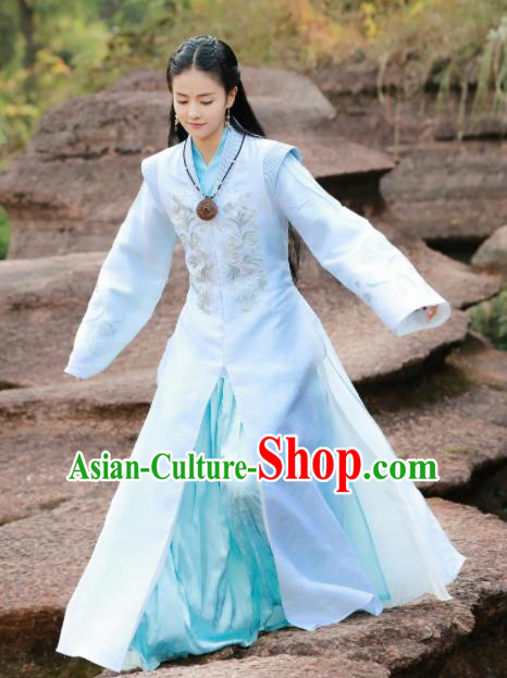 Chinese Drama Zhao Yao Princess Traditional Costume Ancient Nobility Lady Blue Hanfu Dress for Women