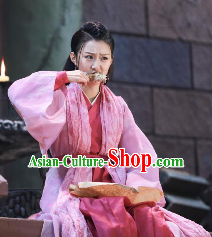 Chinese Drama Zhao Yao Young Lady Traditional Costume Ancient Swordswoman Pink Hanfu Dress for Women