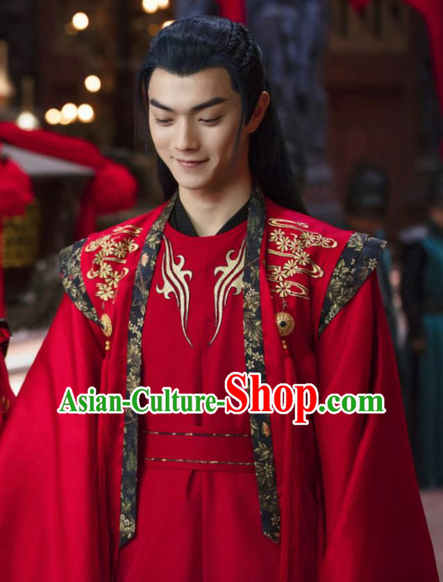 Chinese Ancient Swordsman Knight Drama Zhao Yao Wedding Embroidered Replica Costume for Men