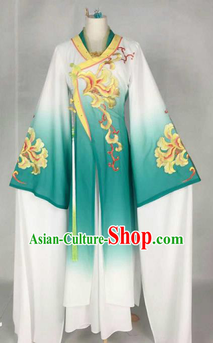 Chinese Traditional Beijing Opera Palace Lady Embroidered Peony Green Dress Ancient Peri Princess Costume for Women
