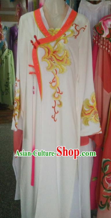 Chinese Traditional Beijing Opera Palace Lady Embroidered Peony White Dress Ancient Peri Princess Costume for Women