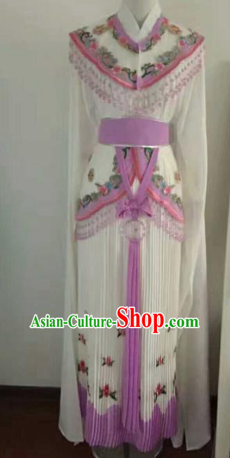 Traditional Chinese Peking Opera Diva Embroidered White Dress Ancient Nobility Lady Costume for Women