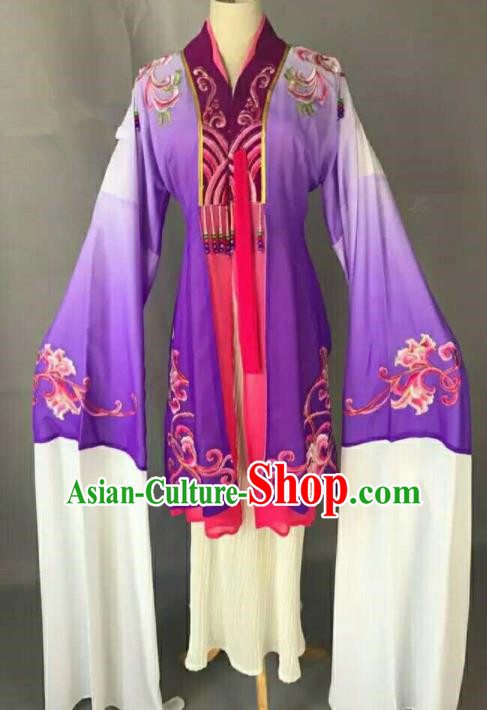 Traditional Chinese Peking Opera Actress Purple Dress Ancient Peri Princess Costume for Women