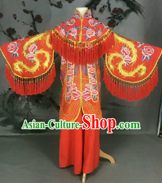 Traditional Chinese Peking Opera Princess Wedding Red Dress Ancient Bride Embroidered Costume for Women
