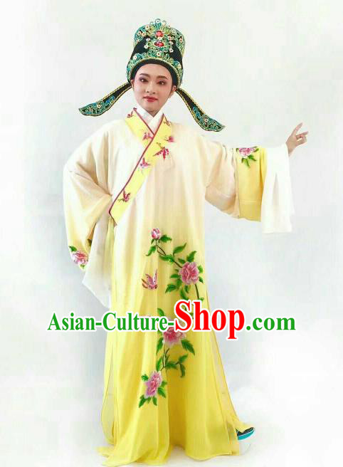 Chinese Traditional Beijing Opera Niche Yellow Robe Ancient Nobility Childe Embroidered Costume for Men