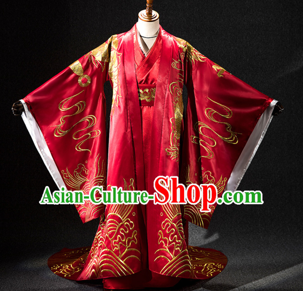 Ancient Chinese Emperor Embroidered Dragon Garment Complete Set