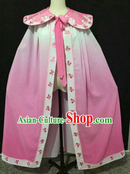 Chinese Traditional Peking Opera Artiste Costume Ancient Swordswoman Embroidered Pink Cape for Women