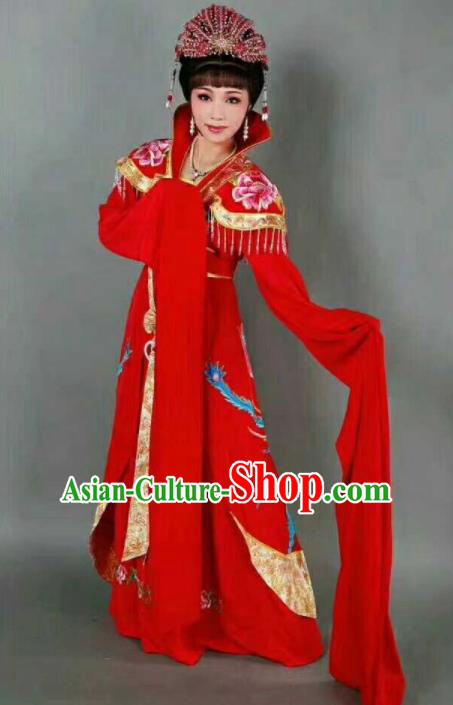 Chinese Traditional Peking Opera Artiste Costume Ancient Queen Embroidered Red Dress for Women