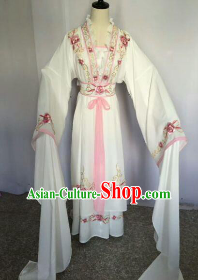 Chinese Traditional Peking Opera Artiste Costume Ancient Princess Embroidered White Dress for Women