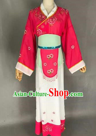 Chinese Ancient Maidservants Embroidered Rosy Dress Traditional Peking Opera Artiste Costume for Women