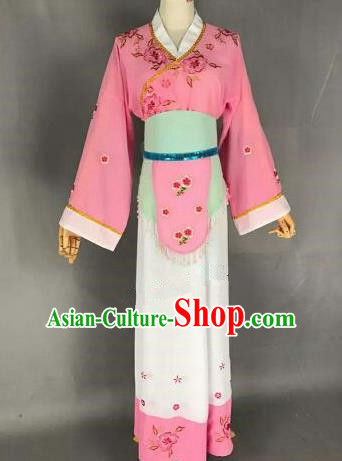 Chinese Ancient Maidservants Embroidered Pink Dress Traditional Peking Opera Artiste Costume for Women