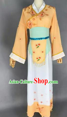 Chinese Ancient Maidservants Embroidered Yellow Dress Traditional Peking Opera Artiste Costume for Women