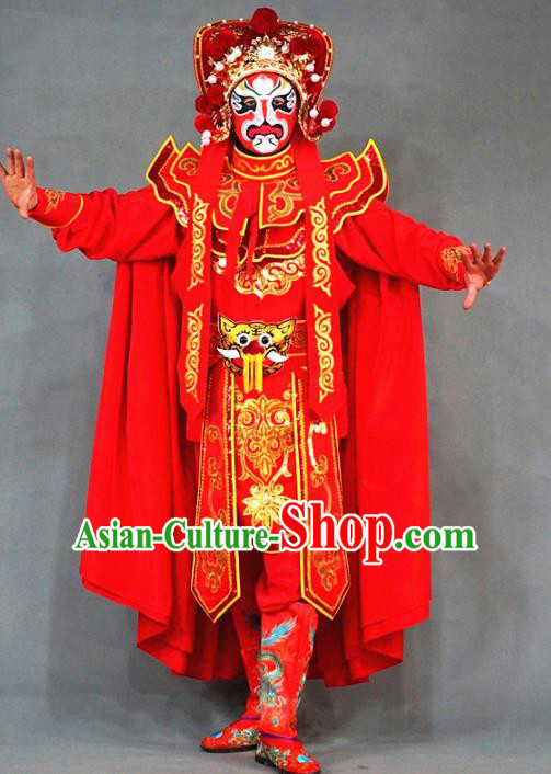 Chinese Traditional Sichuan Opera Face Changing Red Embroidered Costume and Hat Complete Set