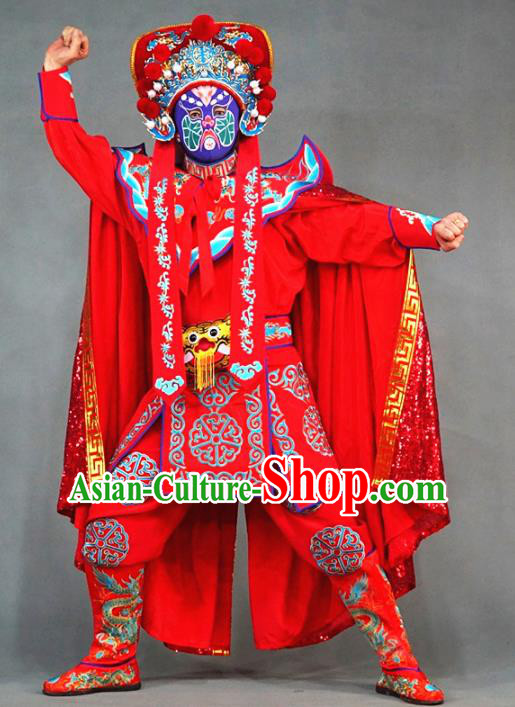 Chinese Traditional Sichuan Opera Face Changing Embroidered Costume and Hat Complete Set