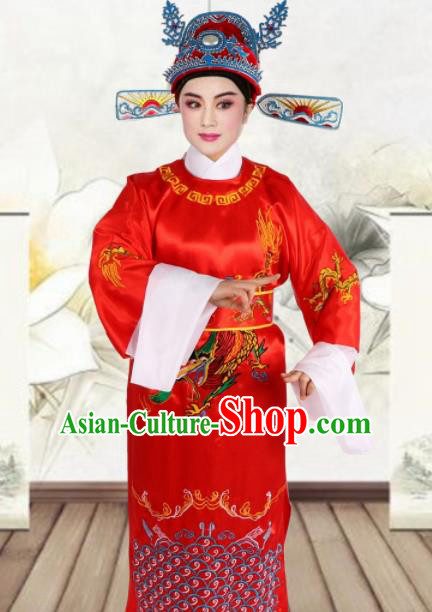 Chinese Ancient Number One Scholar Embroidered Red Robe Traditional Peking Opera Niche Costume for Men