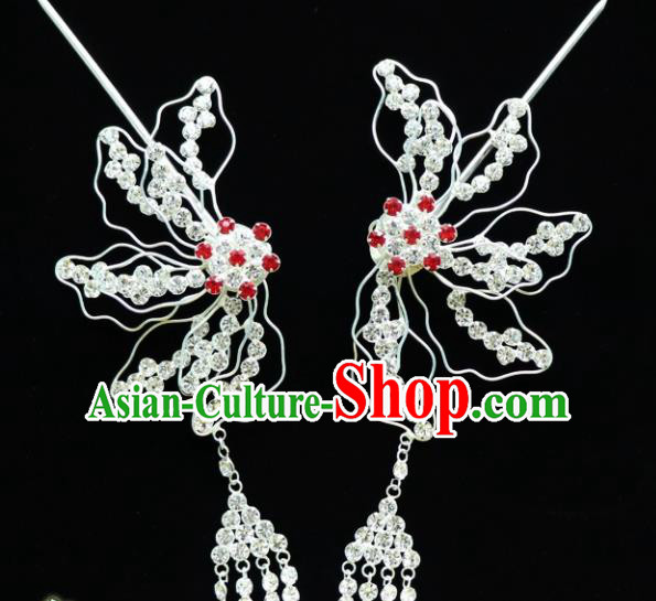 Chinese Ancient Princess Crystal Phoenix Tassel Hairpins Traditional Peking Opera Artiste Hair Accessories for Women