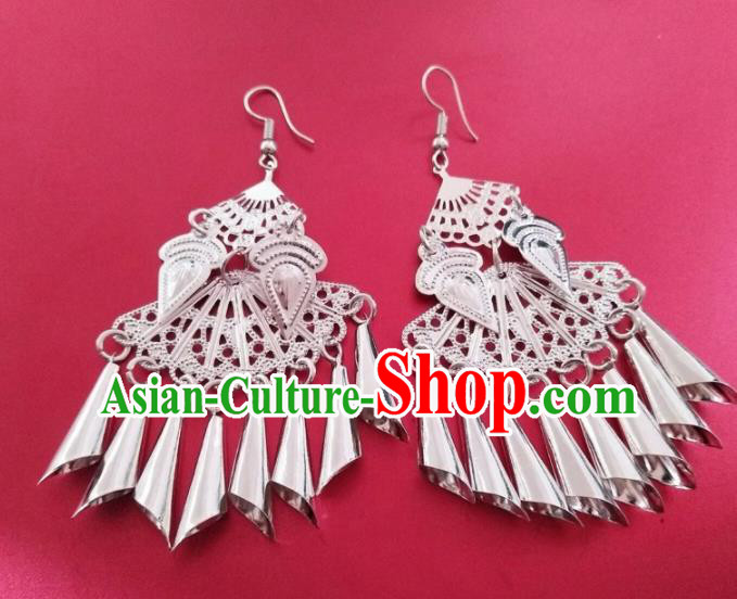 Chinese Traditional Ethnic Ear Accessories Miao Nationality Silver Earrings for Women