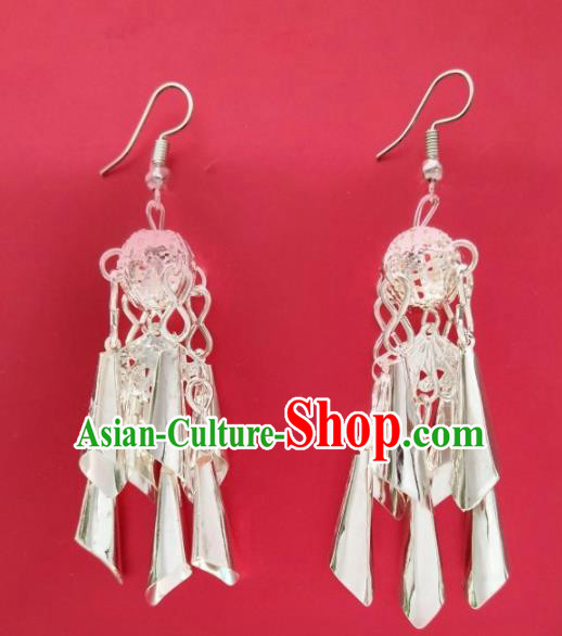 Chinese Traditional Ethnic Tassel Ear Accessories Miao Nationality Silver Earrings for Women