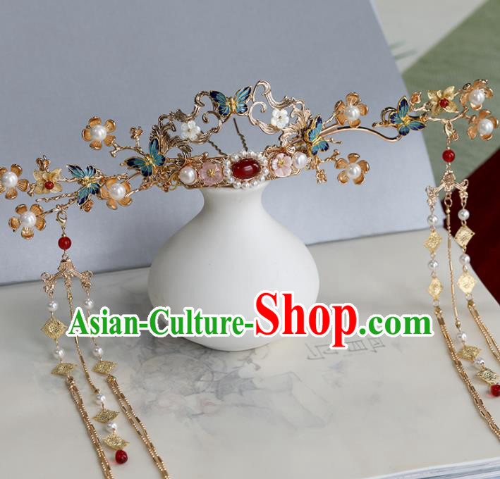 Chinese Traditional Hanfu Hair Accessories Ancient Princess Phoenix Coronet Tassel Hairpins for Women