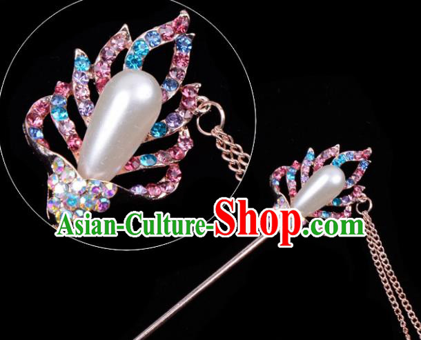 Professional Chinese Traditional Beijing Opera Hair Accessories Ancient Princess Pink Crystal Hairpins for Women