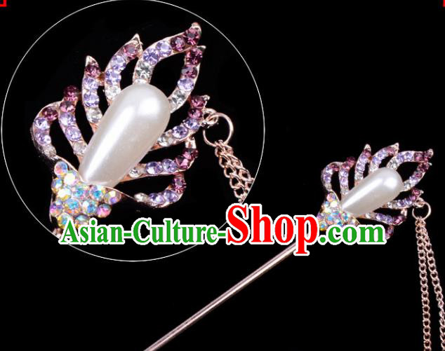 Professional Chinese Traditional Beijing Opera Hair Accessories Ancient Princess Lilac Crystal Hairpins for Women