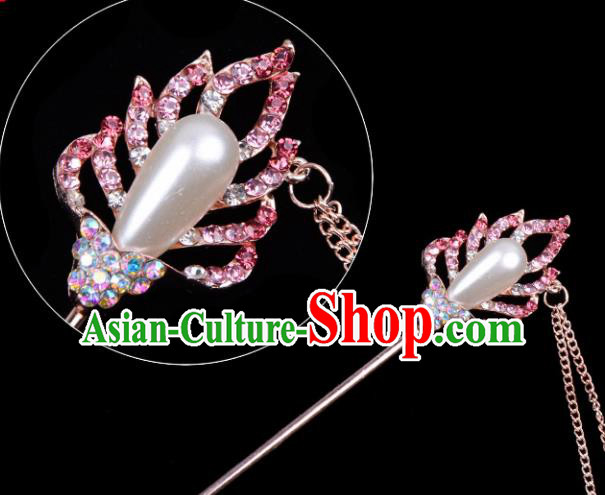 Professional Chinese Traditional Beijing Opera Hair Accessories Ancient Princess Pink Crystal Hairpins for Women