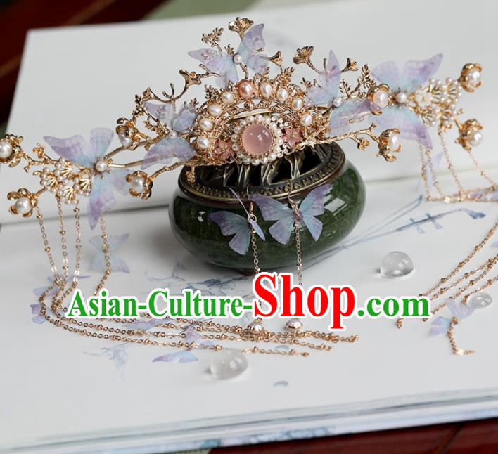 Chinese Traditional Hanfu Hair Accessories Ancient Princess Butterfly Phoenix Coronet Hairpins for Women