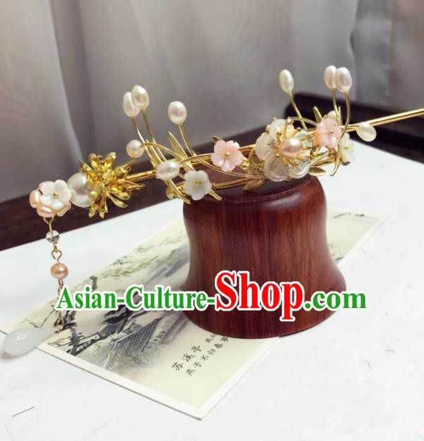 Chinese Ancient Princess Hairpins Pearls Hair Crown Traditional Hanfu Hair Accessories for Women