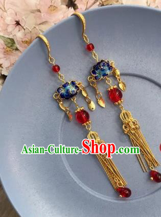 Chinese Traditional Hanfu Golden Ear Accessories Ancient Princess Hanfu Blueing Earrings for Women