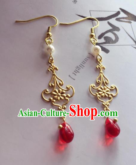 Chinese Traditional Hanfu Ear Accessories Ancient Princess Hanfu Golden Earrings for Women