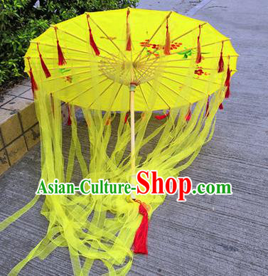 Chinese Ancient Drama Prop Yellow Ribbon Umbrella Traditional Handmade Umbrellas